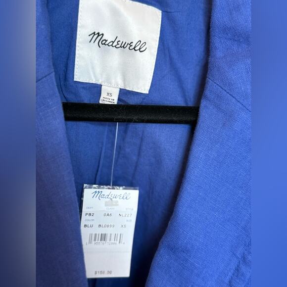 NWT Madewell 100% Linen Blazer Style NL227 Cobalt Blue Size Extra Small XS $158 - Picture 4 of 6